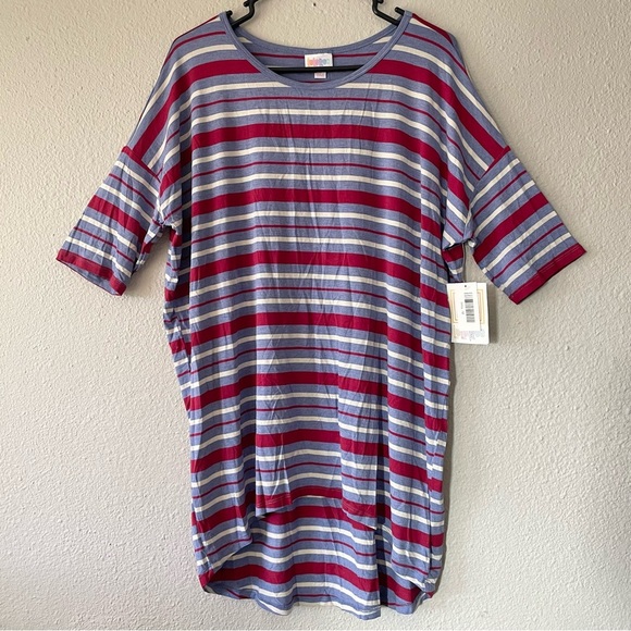 LuLaRoe Hi-Low Irma Tunic Top Women’s M Striped Loose Fit Stretch Casual - Picture 1 of 15